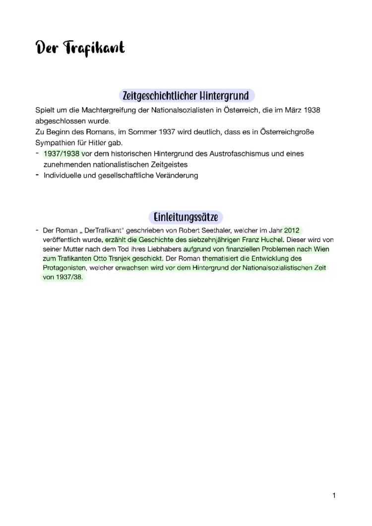 Der Trafikant Zusammenfassung PDF: Kapitel, Analysen, und wichtige Textstellen