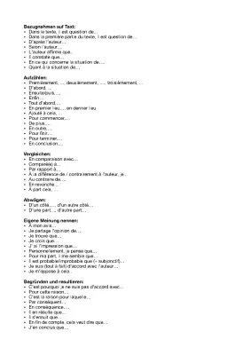 Liste de Satzanfänge et Formulierungshilfen pour Texte en Français