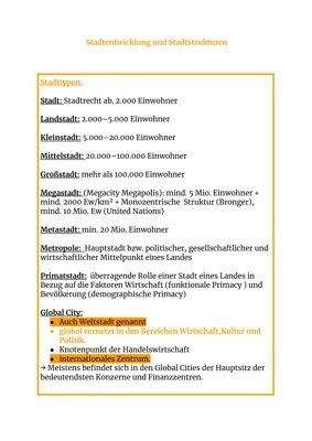 Erdkunde Klausur Stadtentwicklung Q1 Musterlösung PDF und Stadtgeographie Arbeitsblatt