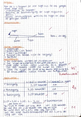 Protokoll: Kugel rollt schiefe Ebene herunter - Geschwindigkeit, Kräfte, und mehr!