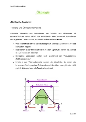 Ökologie: Beispiele und Definitionen zu Ökologischer und Physiologischer Potenz, Euryök und Stenök