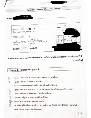 Fabeln Klasse 6 Gymnasium - Beispiele, Lösungen und PDF