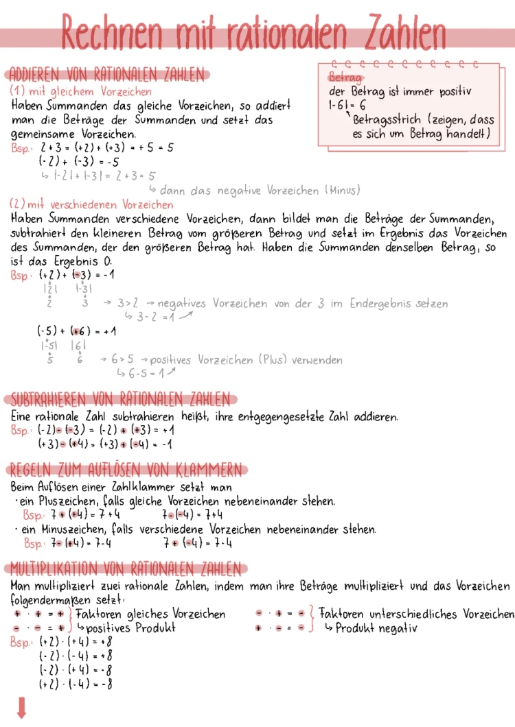 Rationale Zahlen Regeln PDF: Übungen für Klasse 7