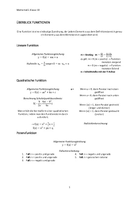 Mathe Funktionen Übersicht PDF: Alles für Klasse 10 mit Aufgaben und Lösungen