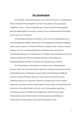 Arbeitslosigkeit in Deutschland - Entwicklung, Ziele der Wirtschaftspolitik, Arten und Gründe einfach erklärt