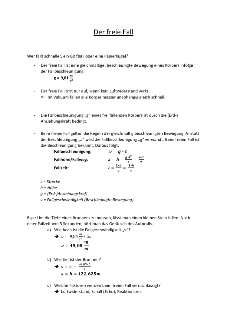 Freier Fall einfach erklärt: Geschwindigkeiten und Formeln