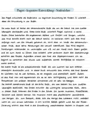 Jean Piaget Stufenmodell - Einfach Erklärte Zusammenfassung PDF