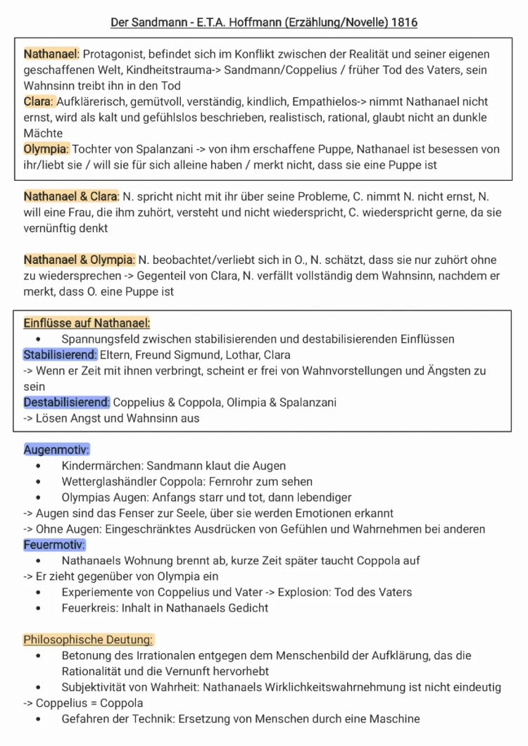 Der Sandmann - Nathanael Steckbrief & Zusammenfassung für deine Klausur