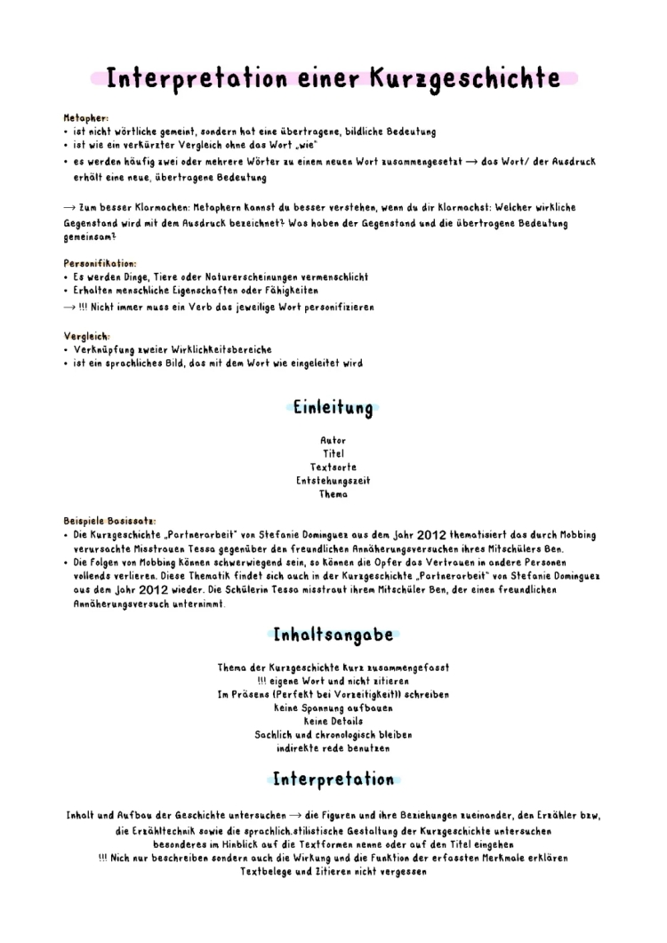 Einfach: Kurzgeschichte Interpretation Beispiel für Klasse 8-11 (PDFs inkl.!)