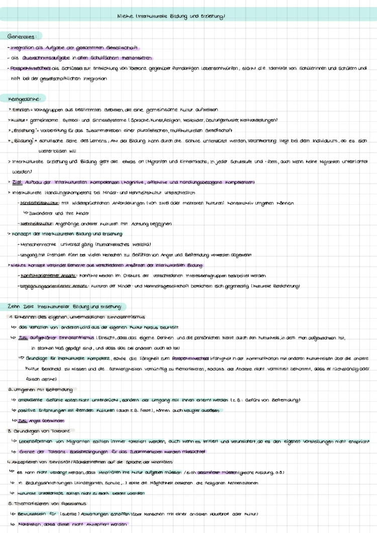 Nieke: Interkulturelle Erziehung und Bildung - 10 Ziele und Theorie Zusammenfassung