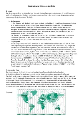 Gradnetz und Zeitzonen der Erde für Kinder - Zeitzonen Karte & Tabelle, Nullmeridian & Datumsgrenze erklärt