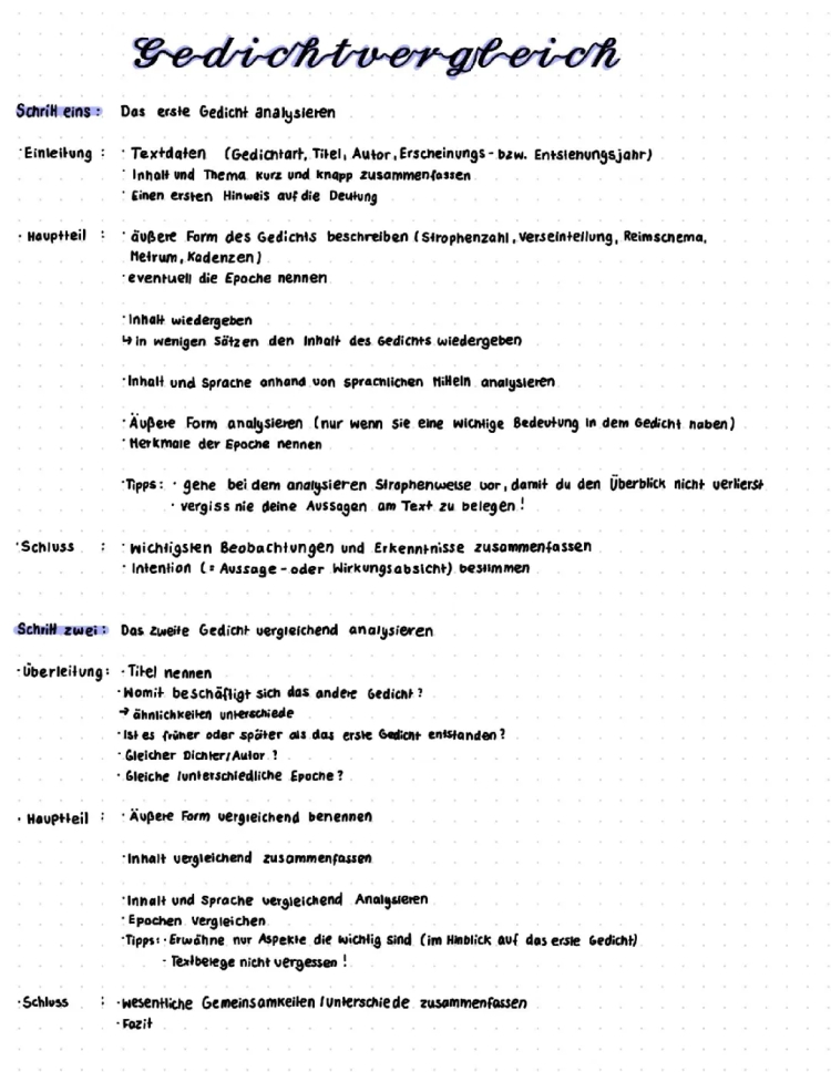 Gedichtvergleich Beispiel für Einleitung, Aufgabe, und Klausur