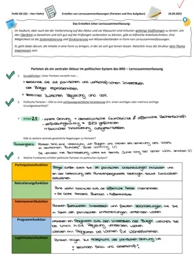 Lernzettel: Politique allemande et Fonctions des Partis