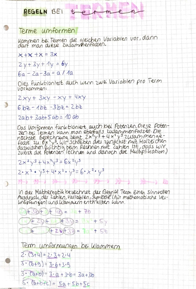 Algebra für Anfänger: Terme und Termumformungen leicht erklärt - PDF und Aufgaben mit Lösungen