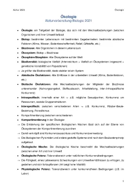 Ökologie Abitur Zusammenfassung PDF 2021 - Biologie Aufgaben & Lösungen