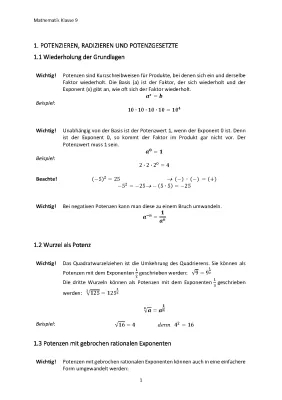 Mathe Übungen Klasse 9: Radizieren, Potenzen und Kreise