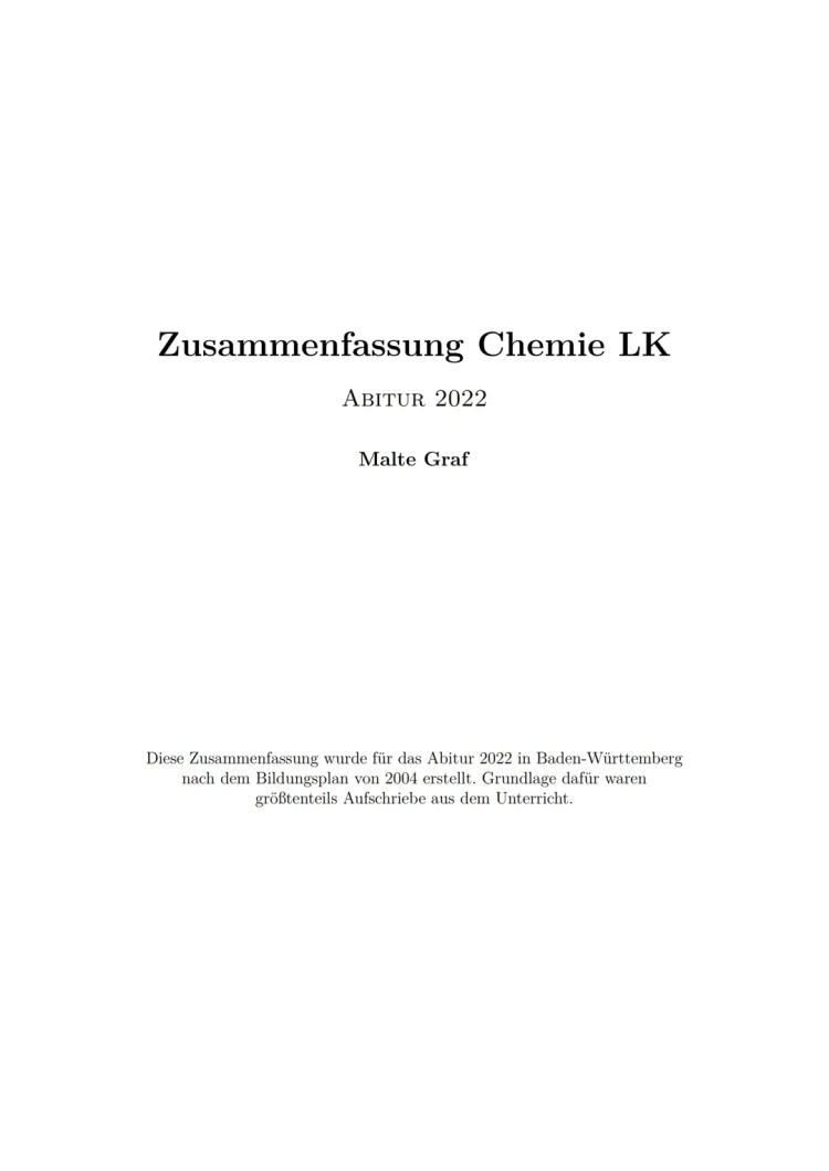 Chemie LK Zusammenfassung Abi 2020/22 BW - Was muss man für Chemie LK können?