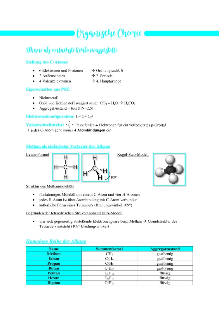 Eigenschaften von Alkanen, Alkenen und Alkinen - Tabellen und Übungen