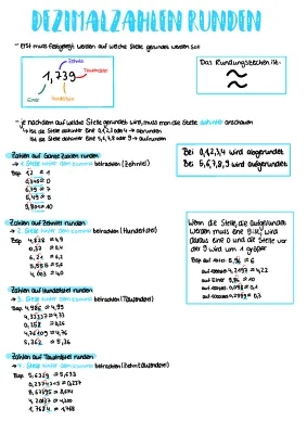 Dezimalzahlen runden auf Zehntel, Hundertstel, Tausendstel - Arbeitsblatt mit Lösungen und Übungen