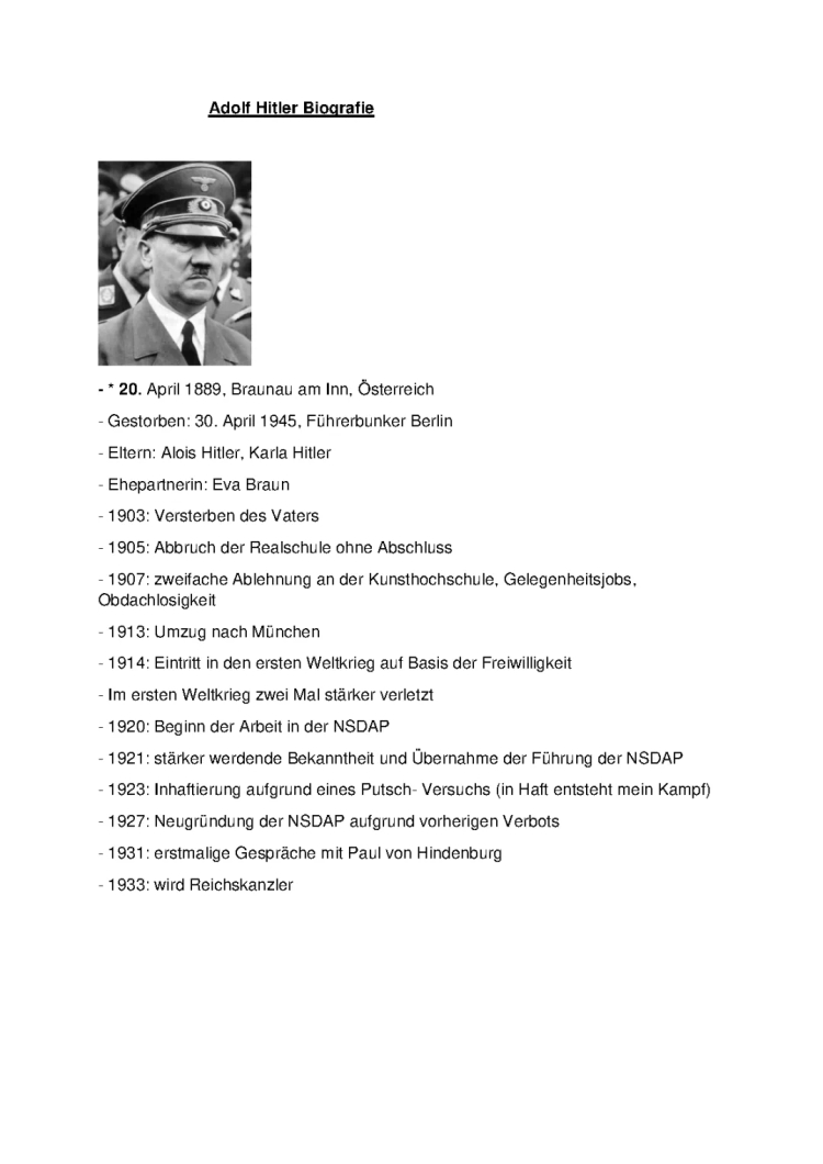 Adolf Hitler Biografie bis 1933