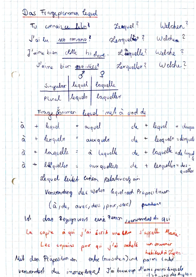 Lequel, welche, welche Übungen und Erklärungen – Relativpronomen Französisch