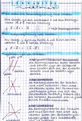 Vektorielle Parametergleichung und Lagebeziehung von Geraden - Lernzettel Q1 Klausur