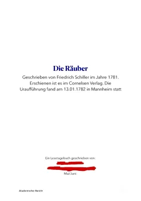 Die Räuber Zusammenfassung und Lesetagebuch - Alle Akte und Szenen