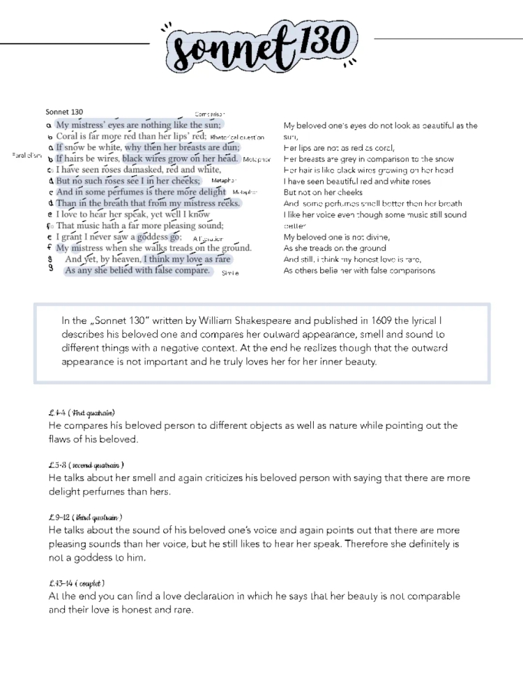 Sonnet 130 Short Analysis and Stylistic Devices in Modern English