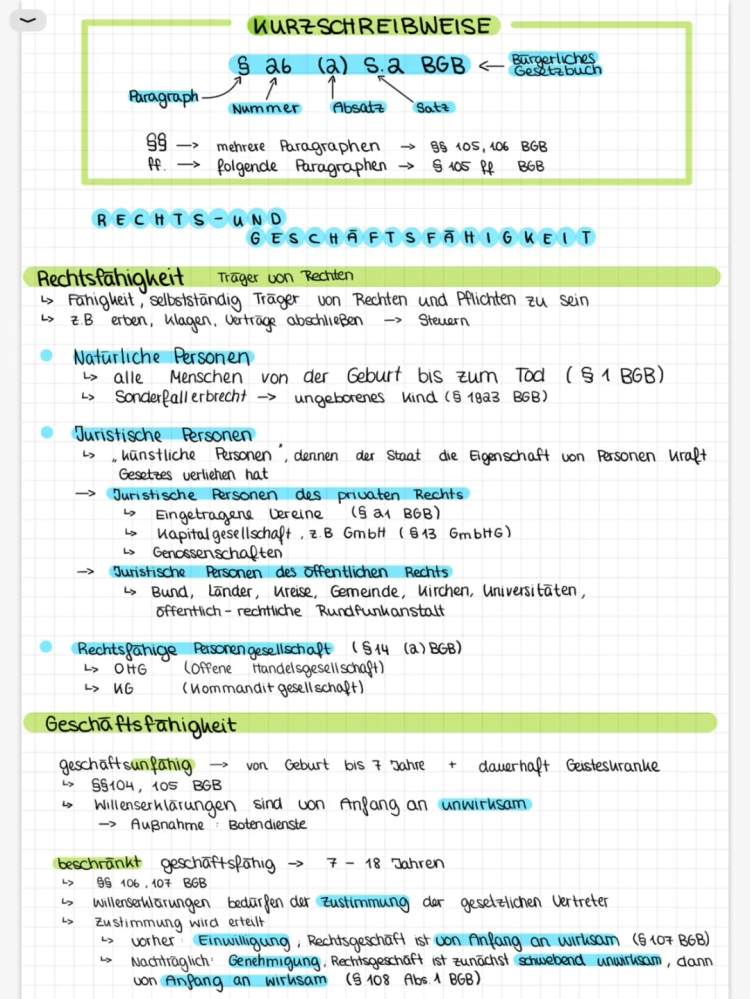 Rechts-geschäftsfähigkeit/ Kaufverträge/ Eigentum +Besitz