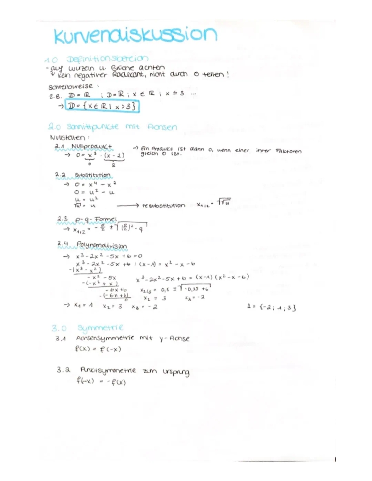 Kurvendiskussion Aufgaben & Lösungen PDF - Anleitung, Beispiel, Checkliste und Gauss-Algorithmus erklärt 🥰