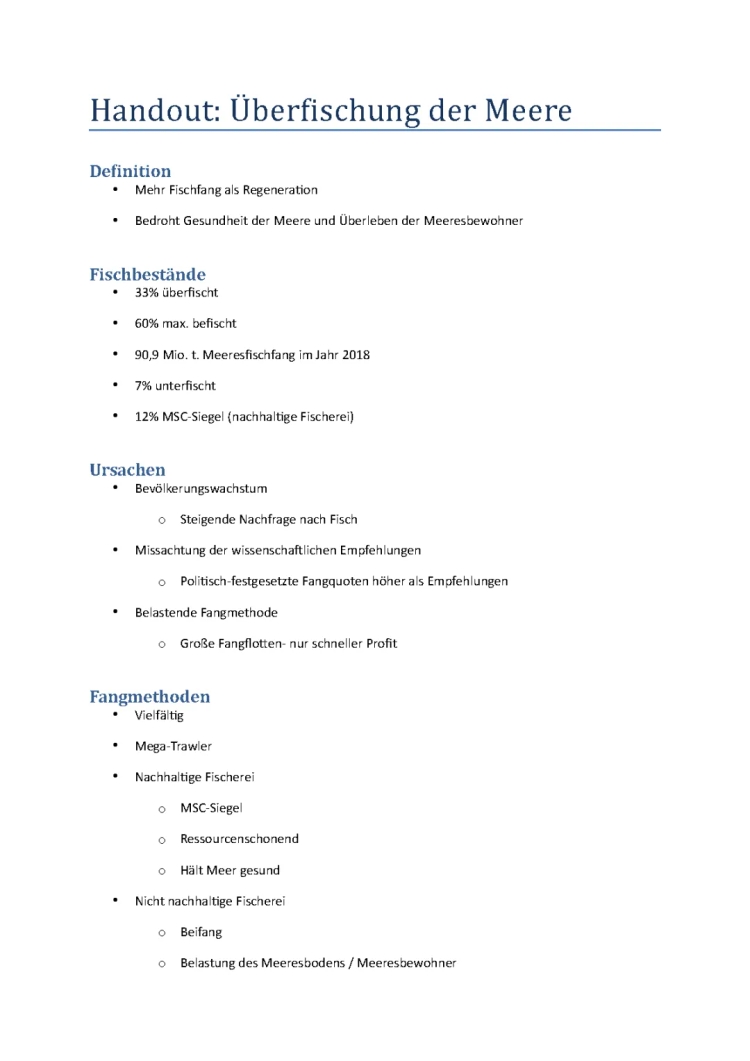 Überfischung der Meere: Ursachen, Folgen und Lösungen - Dein Referat