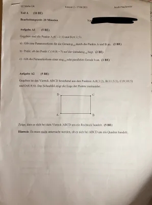 Klausur Vektoren Mathe LK - Übungen und Lösungen für die 10. bis 12. Klasse