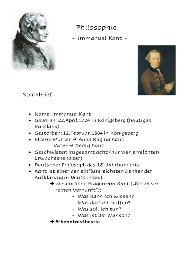 Kant Zusammenfassung (Biografie, "guter Wille", kategorischer Imperativ etc.)