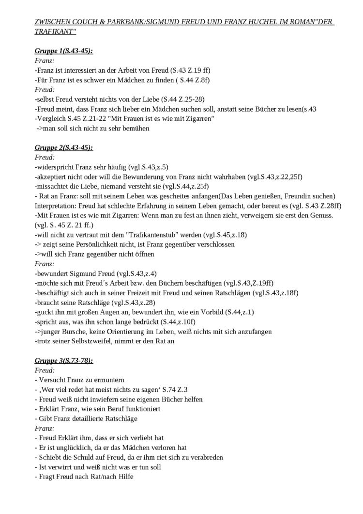 Der Trafikant Analyse Klausur: Zusammenfassung und wichtige Textstellen (S. 135-141)