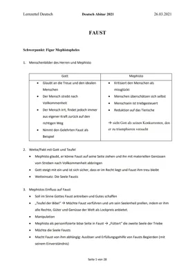 Faust Zusammenfassung und Mephisto Charakterisierung