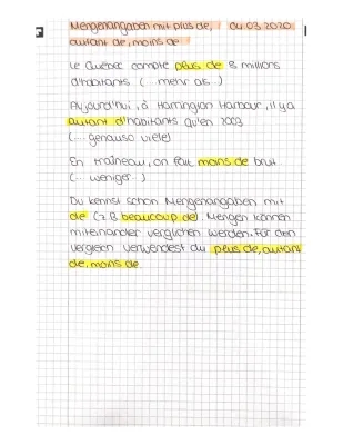 Exercicis de Quantitats en Francès: plus de, autant de, moins de