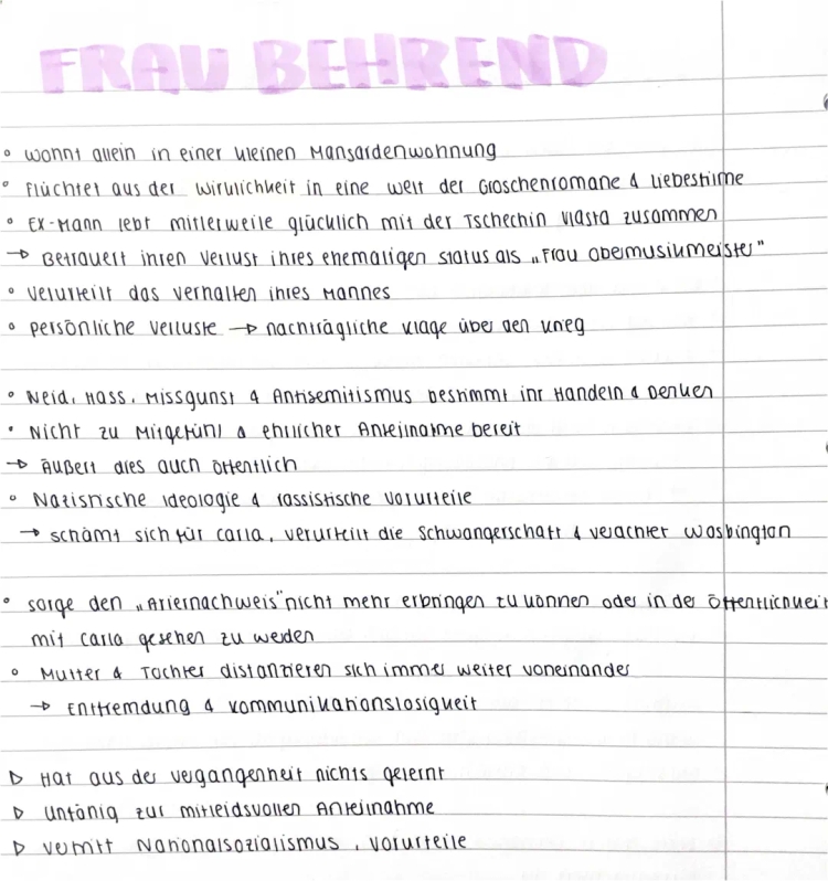 Tauben im Gras - Frau Behrend, Figuren und Zusammenfassungen