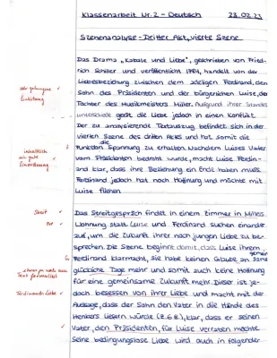 Kabale und Liebe 3. Akt 4. Szene Zusammenfassung und Sprachliche Mittel - Szenenanalyse für Schüler