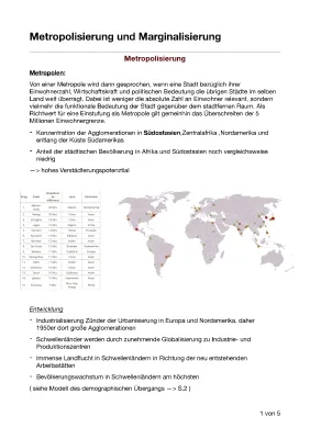 Metropolisierung und Marginalisierung: Erdkunde und Klausurvorbereitung