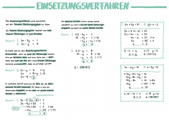 Einsetzungsverfahren und Gleichsetzungsverfahren für lineare Gleichungssysteme – Aufgaben, Beispiele und Lösungen