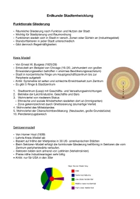 Stadtmodelle und nachhaltige Stadtentwicklung: Sektorenmodell, Mehrkernmodell und Kreismodell