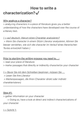 Wie du eine Characterization schreibst (Beispiele, PDF, Englisch und Deutsch)