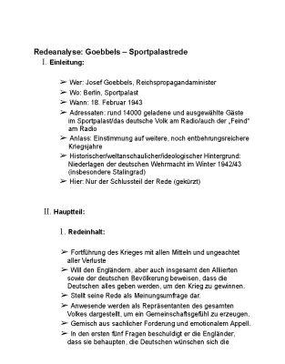 Sportpalastrede: PDF Analyse und Goebbels Argumente für Kinder