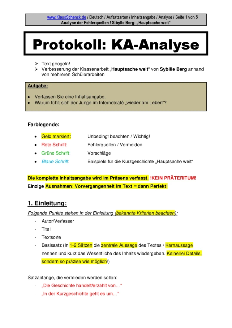 Handout Merkmale und Konjunktiv Übungen für die 6. Klasse