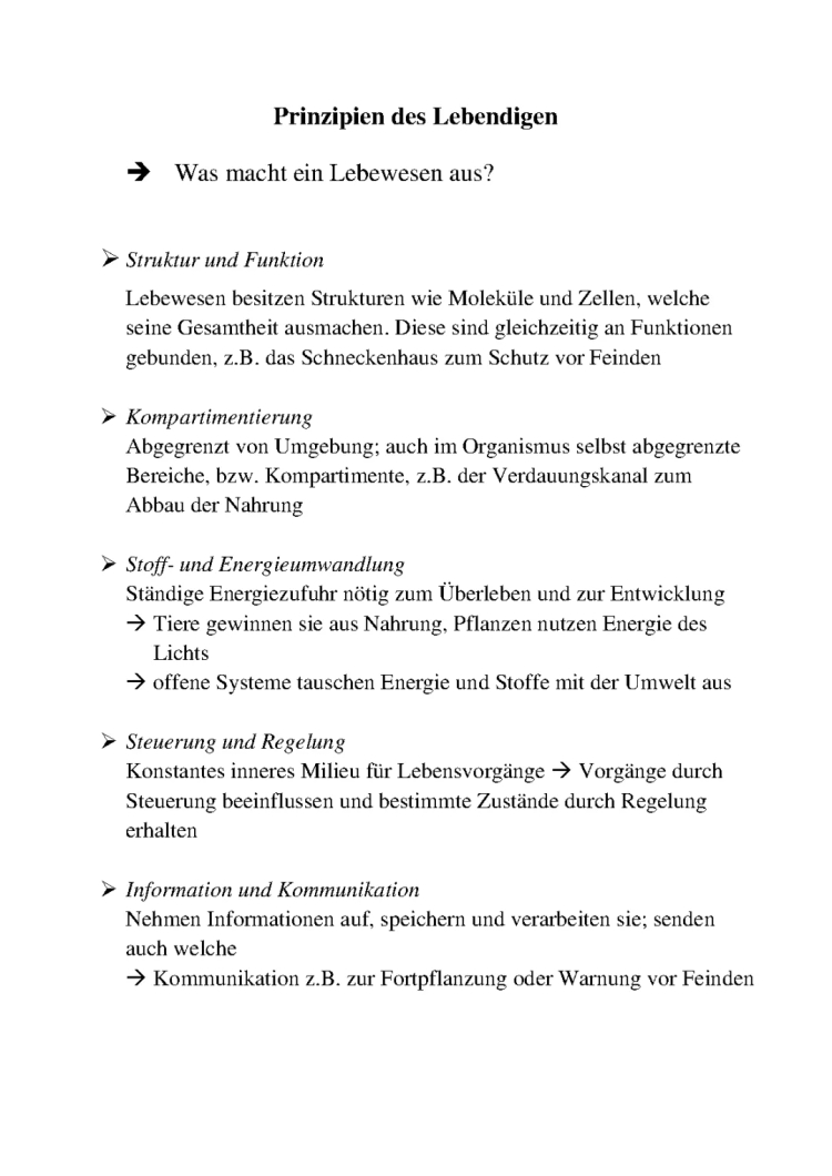 Kennzeichen des Lebens: Arbeitsblatt (PDF) für Klasse 5 - Zellen, Tiere und Ökosysteme