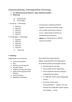 Zusammenfassun für eine materialgestützte Erörterung mit Formulierungshilfen 