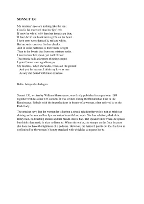 Sonnet 130 Analysis and Summary in Deutsch