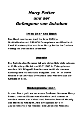 Harry Potter und der Gefangene von Askaban Book Summary and Details