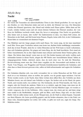 Sybille Berg Nacht Kurzgeschichte: Text, Erzählperspektive und Unterrichtsmaterial