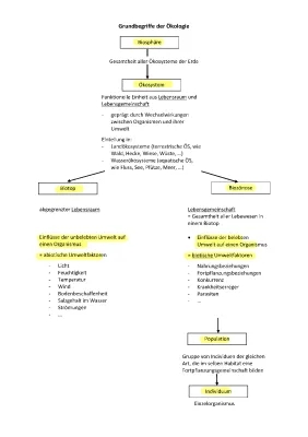 Ökologie Lernzettel LK - Abitur Zusammenfassung PDF mit Ökosystem und Umweltfaktoren